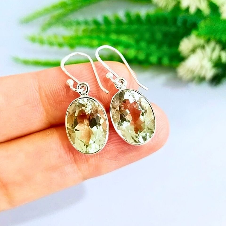 green topaz taşı doğal taş küpe - kp855