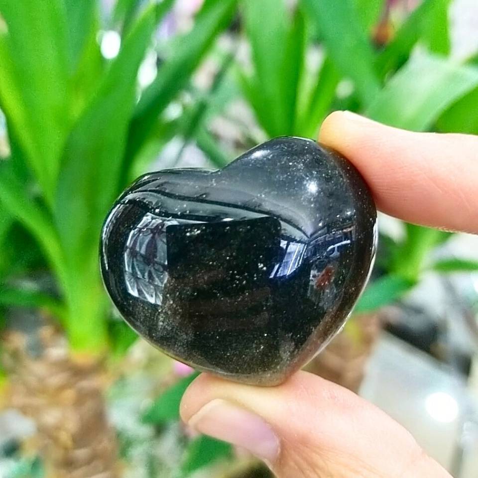 gold obsidyen taşı kalp obje