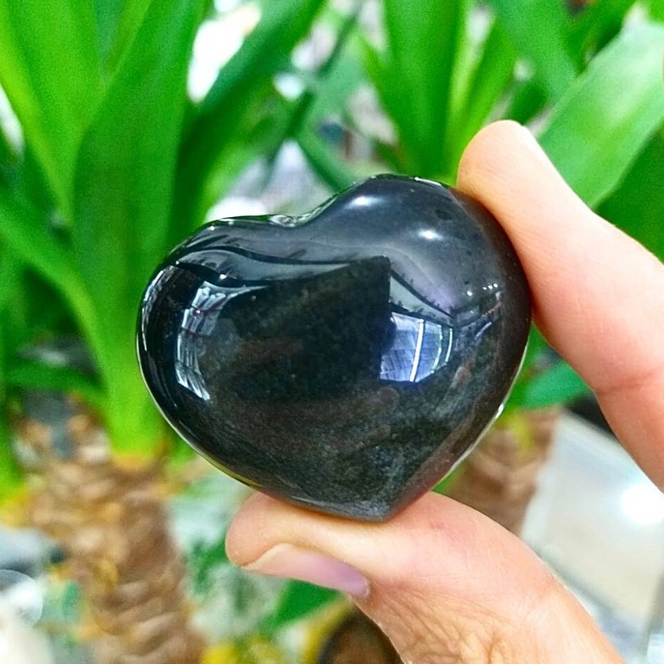 gold obsidyen taşı kalp obje