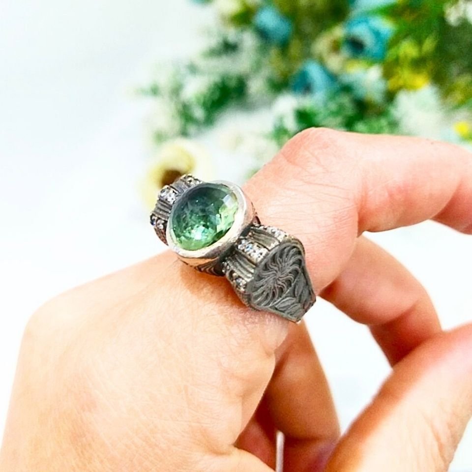 green topaz özel tasarım yüzük - ots965