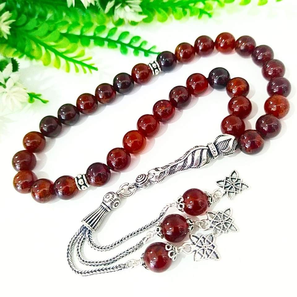 hessonit garnet 8mm doğal taş tesbih