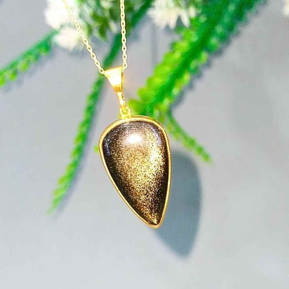 gold obsidyen taşı kolye o03