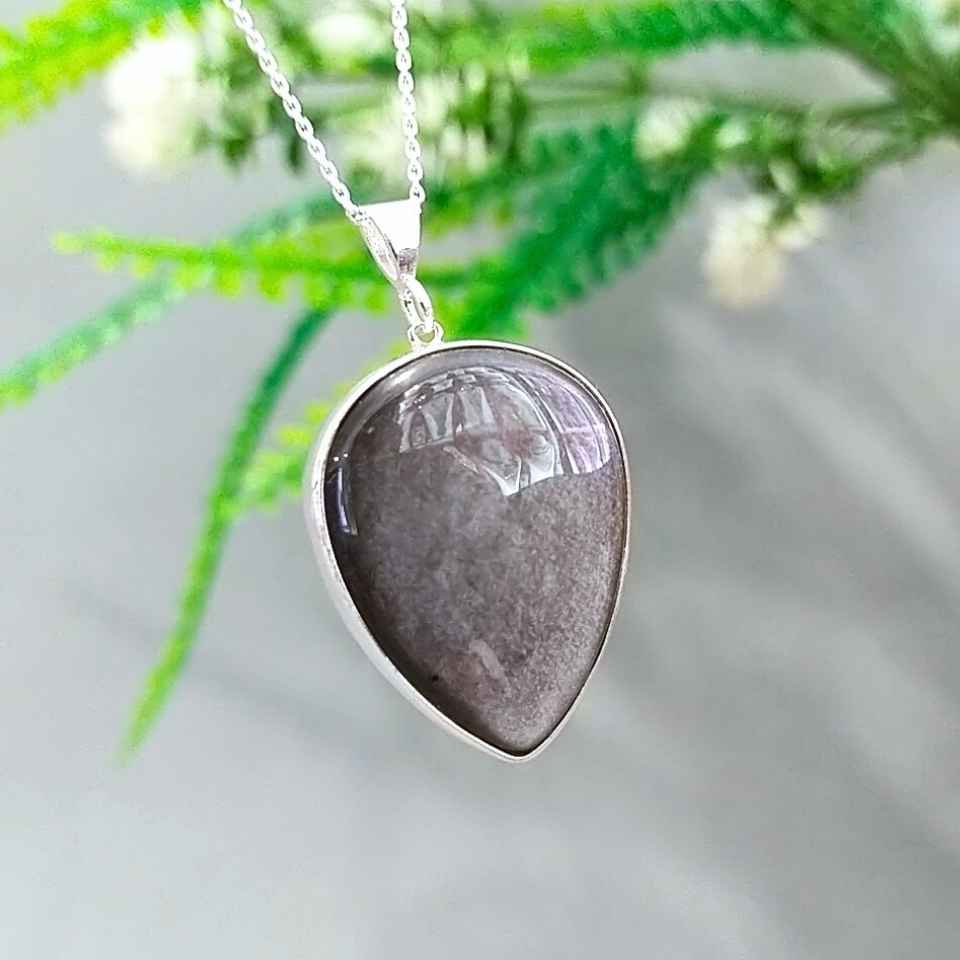 silver obsidyen taşı kolye o07